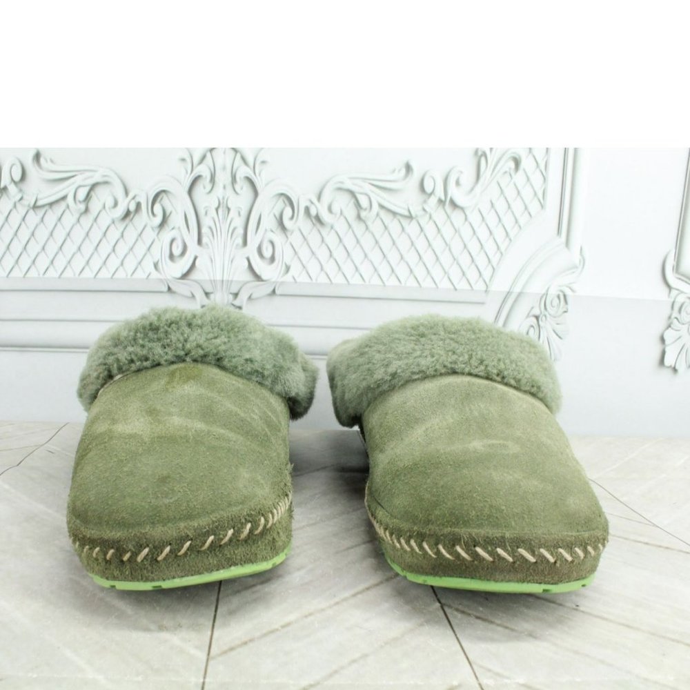 LL Bean Squam Lake Green Suede Wicked Good Shearling Lined Slippers Size 8 M - Picture 4 of 9